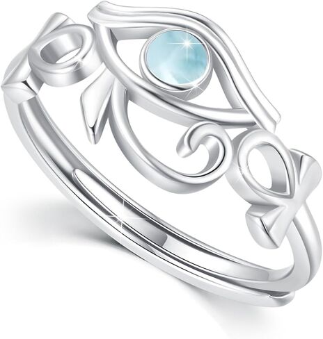 925 Sterling Silver Eye of Horus Ring Adjustable Egyptian Eye of Horus Ring with Moonstone open Ring Egyptian Jewelry Birthday Christmas Gift for Women in Kuwait