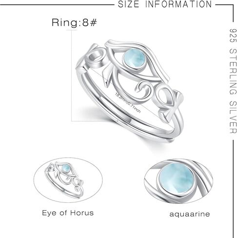 925 Sterling Silver Eye of Horus Ring Adjustable Egyptian Eye of Horus Ring with Moonstone open Ring Egyptian Jewelry Birthday Christmas Gift for Women in Kuwait