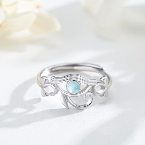 925 Sterling Silver Eye of Horus Ring Adjustable Egyptian Eye of Horus Ring with Moonstone open Ring Egyptian Jewelry Birthday Christmas Gift for Women in Kuwait