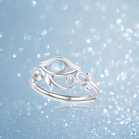 925 Sterling Silver Eye of Horus Ring Adjustable Egyptian Eye of Horus Ring with Moonstone open Ring Egyptian Jewelry Birthday Christmas Gift for Women in Kuwait