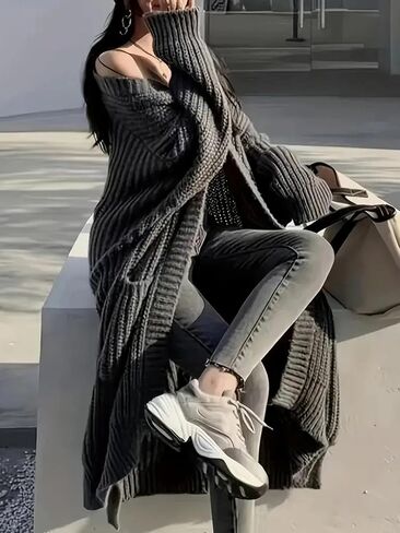 Women's Plus Size Oversized Long Cardigan Sweaters Chunky Knit Open Front Duster Coats with Pockets Winter Outwear in Saudi Arabia