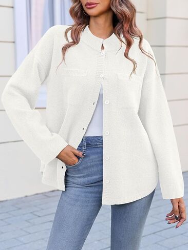 Saodimallsu Womens Button Up Knit Cardigans Oversized Collared Casual Long Sleeve Open Front Fall Sweater Jackets in Saudi Arabia