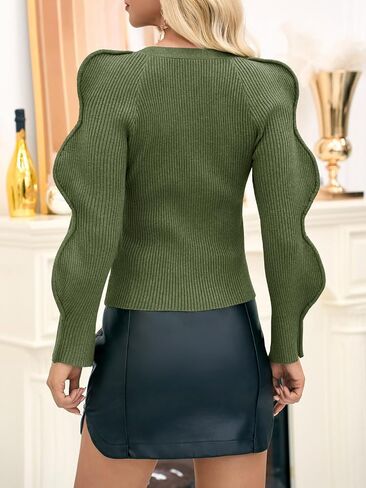 Saodimallsu Womens Button Up Cardigans v الرقبة مضلعة المتماسك السترات الصوفية الطويلة الأكمام in Kuwait