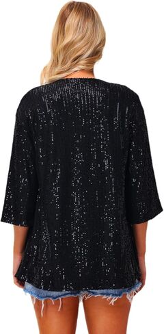 Women's Sequin Cardigan Casual 3/4 Sleeve Shinny Coat Open Front Sparkle Outwear Party Evening Glitter Cardigans in Saudi Arabia