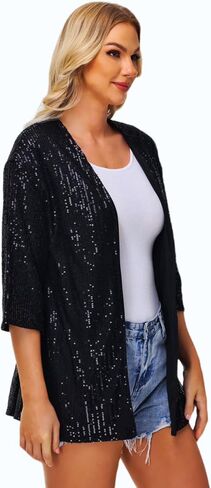 Women's Sequin Cardigan Casual 3/4 Sleeve Shinny Coat Open Front Sparkle Outwear Party Evening Glitter Cardigans in Saudi Arabia