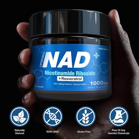 NAD Supplement - NAD Nicotinamide Riboside Resveratrol, Liposomal NAD+ Supplement 1000mg for for Women & Men - Healthy Aging, Brain and Cellular Energy, Non-GMO, Gluten-Free 80 Capsules in Kuwait