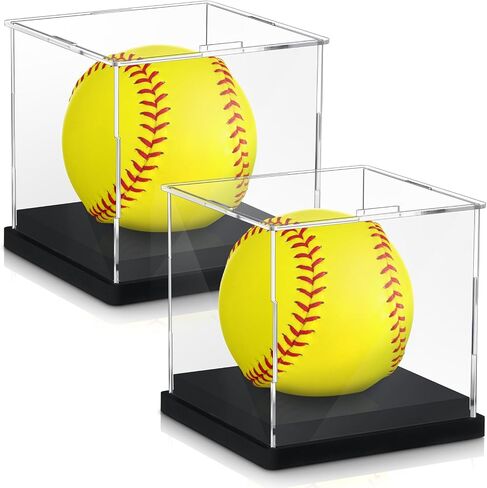 Baderke Softball Display Case Acrylic Softball Holder Stand Baseball Display Holder UV Protected Memorabilia Ball Box Clear Display Cube for Sports Ball Storage (Remove the Protective Film Before Use) in Kuwait