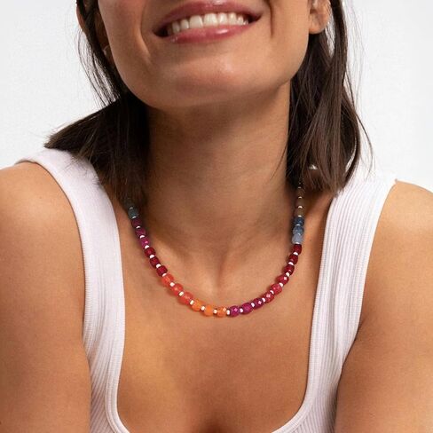 قلادات كيسيان مطرز للنساء ، حرق الأحجار الكريمة الملونة Boho Boho للشاطئ ، هدايا المجوهرات الصيفية المصنوعة يدويًا الحجر الطبيعي in Saudi Arabia