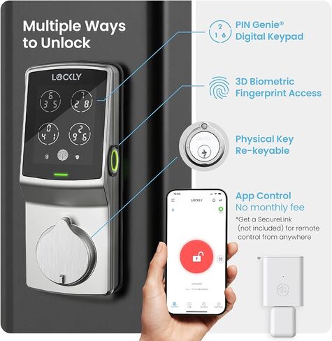 Lockly Secure Plus Smart Deadbolt Bluetooth Digital Door Lock, Fingerprint Scanner, Touchscreen Keypad, App Control, Auto Lock, Keyless Entry Door Lock in Saudi Arabia