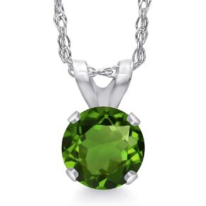 Gem Stone King 14K White Gold Round 5MM Gemstone Birthstone Solitaire Pendant Necklace | White Gold Necklace for Women | With 18 Inch Gold Chain in Saudi Arabia