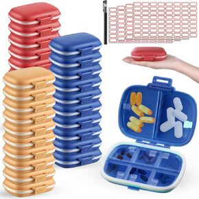 مجموعة من 30 علبة من صناديق حبوب الدواء للسفر من Layhit، علبة صغيرة الحجم لحبوب الدواء، منظم حبوب الدواء المحمول، 8 مقصورات، صندوق حبوب الدواء، منظم مجوهرات فيتامين اليومي، السفر الذي يجب اقتناؤه، مع 256 قطعة من الملصقات وقلم واحد in Kuwait