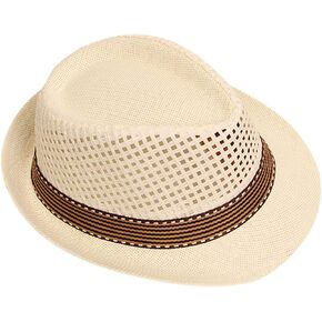 Kids Boys Girls Straw Fedora Panama Hat Toddler Roll Up Short Brim Summer Sun Beach Cap Western Trilby Derby Jazz Hat in Kuwait