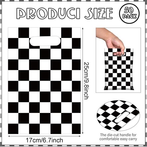 50 Pcs Iridescent Checkered Race Car Party Favor Bags, Plastic Black and Iridescent Car Goodie Treat Bags, Racecar Laser Plaid Candy Gift Bags for Kids Fast Race Car Birthday Party Decorations in Kuwait