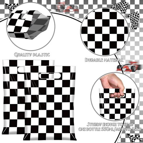 50 Pcs Iridescent Checkered Race Car Party Favor Bags, Plastic Black and Iridescent Car Goodie Treat Bags, Racecar Laser Plaid Candy Gift Bags for Kids Fast Race Car Birthday Party Decorations in Kuwait