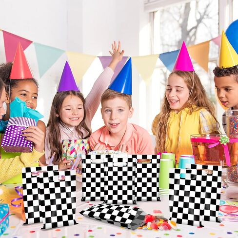 50 Pcs Iridescent Checkered Race Car Party Favor Bags, Plastic Black and Iridescent Car Goodie Treat Bags, Racecar Laser Plaid Candy Gift Bags for Kids Fast Race Car Birthday Party Decorations in Kuwait
