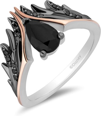 Jewelili Enchanted Disney Fine Jewelry Sterling Silver and 10K Rose Gold with 1/8 CTTW Diamond and Black Onyx Maleficent Wings Ring Size 8 in Saudi Arabia