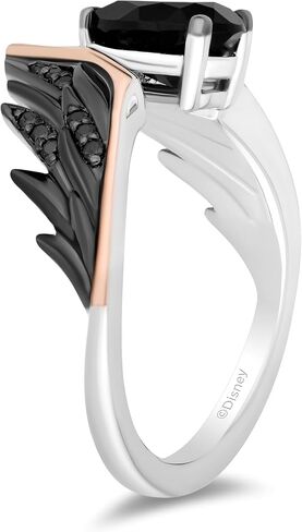 Jewelili Enchanted Disney Fine Jewelry Sterling Silver and 10K Rose Gold with 1/8 CTTW Diamond and Black Onyx Maleficent Wings Ring Size 8 in Saudi Arabia