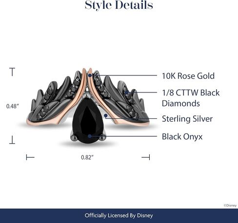 Jewelili Enchanted Disney Fine Jewelry Sterling Silver and 10K Rose Gold with 1/8 CTTW Diamond and Black Onyx Maleficent Wings Ring Size 8 in Saudi Arabia