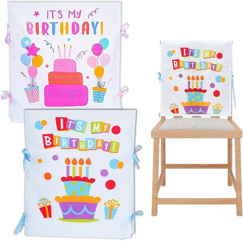 Birthday Chair cover-2-Piece Set with Ribbon &Birthday Chair Cover for Classroom-Machine Washable Reusable-Perfect for Birthday Party &School in Saudi Arabia