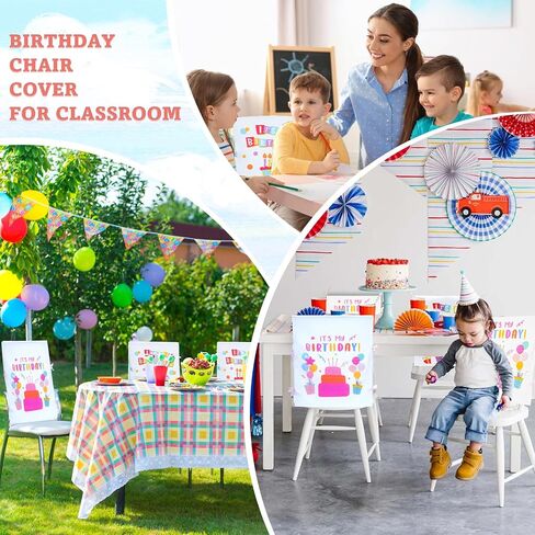 Birthday Chair cover-2-Piece Set with Ribbon &Birthday Chair Cover for Classroom-Machine Washable Reusable-Perfect for Birthday Party &School in Saudi Arabia
