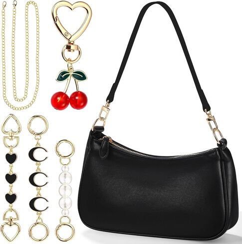 Abbylike 6 Pcs Shoulder Bag for Women with 3 Extender Chain Cherry Charm Small Leather Purse Handbag Tote Charm Kit in Kuwait