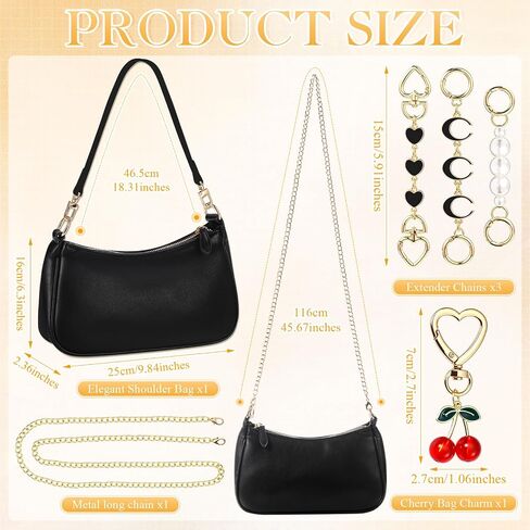 Abbylike 6 Pcs Shoulder Bag for Women with 3 Extender Chain Cherry Charm Small Leather Purse Handbag Tote Charm Kit in Kuwait