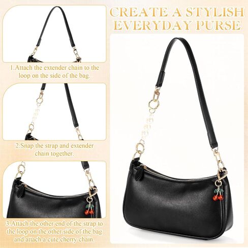 Abbylike 6 Pcs Shoulder Bag for Women with 3 Extender Chain Cherry Charm Small Leather Purse Handbag Tote Charm Kit in Kuwait
