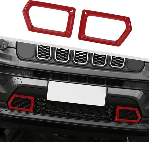 Jimen Fit for Jeep Compass 2021-2024, 2PCS Front Bumper Grille Cover Trim (Red) in Kuwait