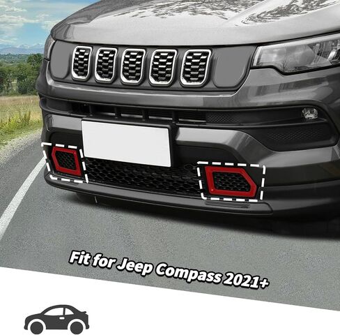 Jimen Fit for Jeep Compass 2021-2024, 2PCS Front Bumper Grille Cover Trim (Red) in Kuwait