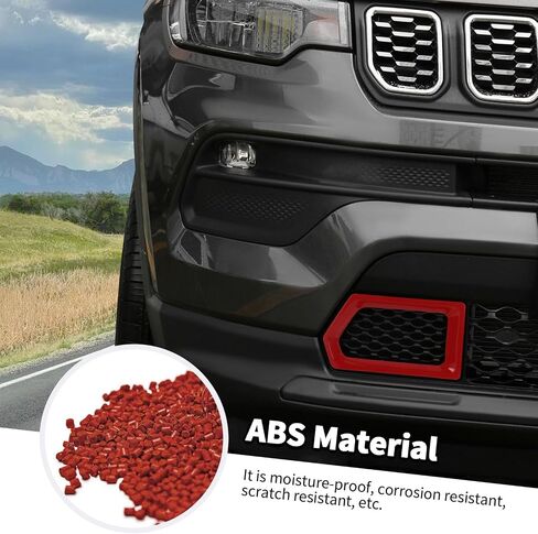 Jimen Fit for Jeep Compass 2021-2024, 2PCS Front Bumper Grille Cover Trim (Red) in Kuwait