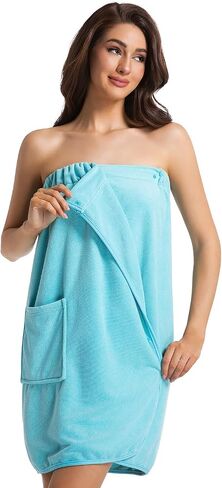 Womens Towel Wrap Bath Robe Lightweight Spa Body Wrap Shower Adjustable Snap Closure in Saudi Arabia