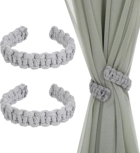 2pcs رمادي مزرعة الستار Tiebacks ، Boho Farmhouse Rustic Holdbacks قابلة للتعديل ، ديكور نافذة داخلية خفيفة الوزن ، رمادي in Kuwait