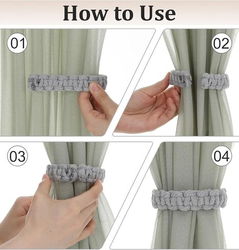 2pcs رمادي مزرعة الستار Tiebacks ، Boho Farmhouse Rustic Holdbacks قابلة للتعديل ، ديكور نافذة داخلية خفيفة الوزن ، رمادي in Kuwait