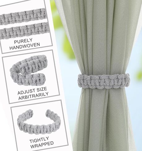 2pcs رمادي مزرعة الستار Tiebacks ، Boho Farmhouse Rustic Holdbacks قابلة للتعديل ، ديكور نافذة داخلية خفيفة الوزن ، رمادي in Kuwait