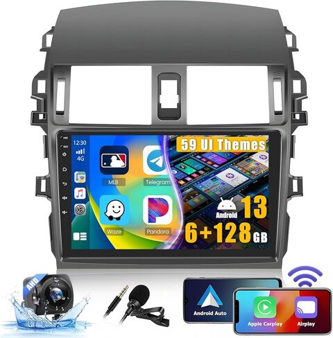 8 Core 6+128GB Wireless Apple Carplay لراديو Toyota Corolla Android 2009-2013، شاشة لمس 9 بوصة كورولا ستيريو مع Android Auto، 32EQ DSP، بلوتوث، 59 UI، WiFi، GPS، SWC، ميكروفون، كاميرا احتياطية in Saudi Arabia