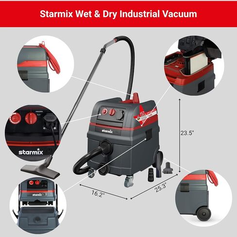 Starmix Powerhouse Top HEPA Industrial Vacuum Cleaner - 6.6 Gallons/25 L, 157 CFM, Wet/Dry All-Purpose Dust Extractor - Advanced Auto Self-Clean Filters, Quiet 69 dB(A), 103464 (Made in Germany) in Saudi Arabia