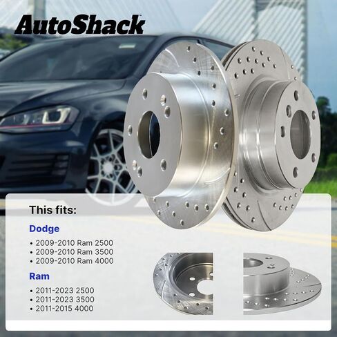 زوج أوتوشاك من 2 خلفي حفر ودوارات فرامل زائفة سائق الفضة والركاب البديل لعام 2011-2023 RAM 2500 3500 2009-2010 DODGE RAM 2500 RAM 3500 6.4L 6.7L V8 4WD RWD PR63058DSZPR in Kuwait