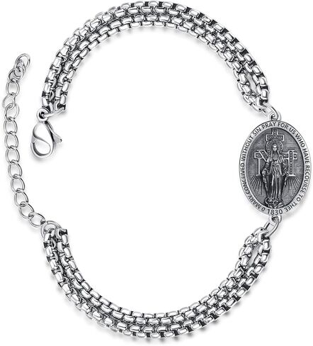 Admetus 925 Sterling Silver Patriclets Saint | مجوهرات حماية التميمة للرجال الذين لديهم سلسلة مزدوجة 7 "+2" رولو in Kuwait
