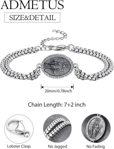 Admetus 925 Sterling Silver Patriclets Saint | مجوهرات حماية التميمة للرجال الذين لديهم سلسلة مزدوجة 7 "+2" رولو in Kuwait