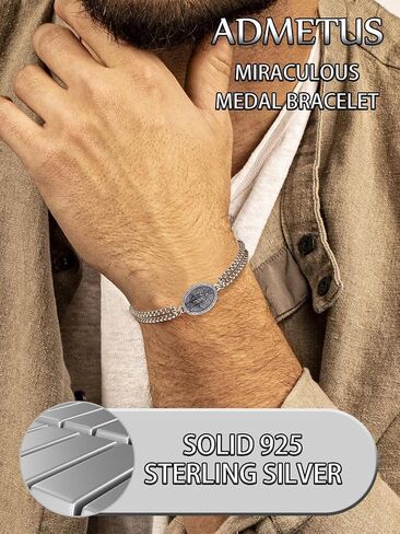 Admetus 925 Sterling Silver Patriclets Saint | مجوهرات حماية التميمة للرجال الذين لديهم سلسلة مزدوجة 7 "+2" رولو in Kuwait