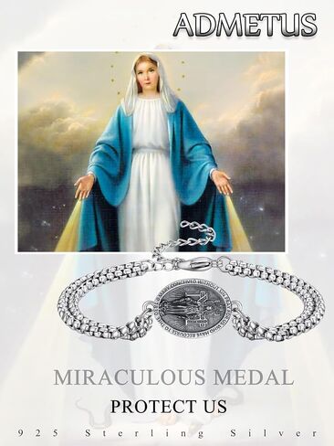 Admetus 925 Sterling Silver Patriclets Saint | مجوهرات حماية التميمة للرجال الذين لديهم سلسلة مزدوجة 7 "+2" رولو in Kuwait