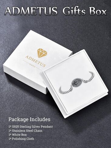 Admetus 925 Sterling Silver Patriclets Saint | مجوهرات حماية التميمة للرجال الذين لديهم سلسلة مزدوجة 7 "+2" رولو in Kuwait