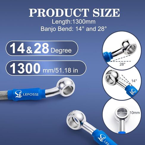 S SYUU 1300mm 130cm M10 Reinforced Hydraulic Brake Oil Hose Line Banjo Fitting Stainless Steel End Braided Cable Compatible with for Motorcycle Pit Dirt Bike Enduro Motocross Street Bikes Sport Bikes in Saudi Arabia