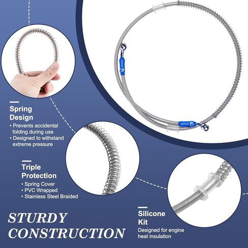 S SYUU 1300mm 130cm M10 Reinforced Hydraulic Brake Oil Hose Line Banjo Fitting Stainless Steel End Braided Cable Compatible with for Motorcycle Pit Dirt Bike Enduro Motocross Street Bikes Sport Bikes in Saudi Arabia