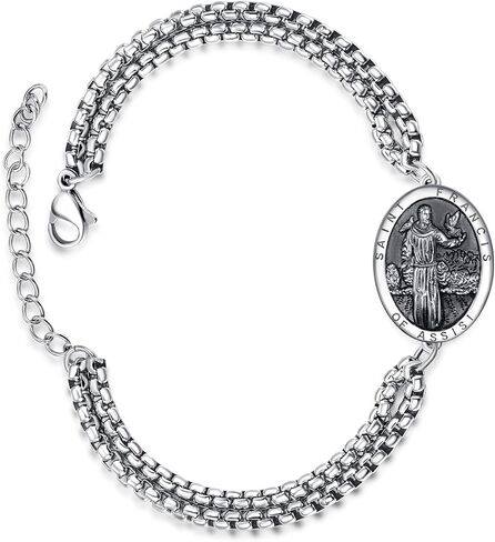 ADMETUS 925 Sterling Silver Patron Saint Bracelets | Amulet Protection Jewelry for Men with Double 7"+2" Rolo Chain in Saudi Arabia