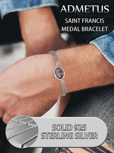 ADMETUS 925 Sterling Silver Patron Saint Bracelets | Amulet Protection Jewelry for Men with Double 7"+2" Rolo Chain in Saudi Arabia