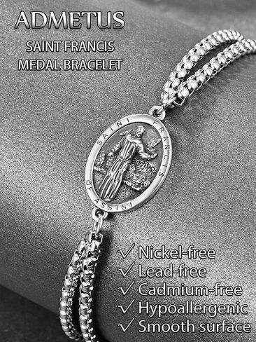 ADMETUS 925 Sterling Silver Patron Saint Bracelets | Amulet Protection Jewelry for Men with Double 7"+2" Rolo Chain in Saudi Arabia