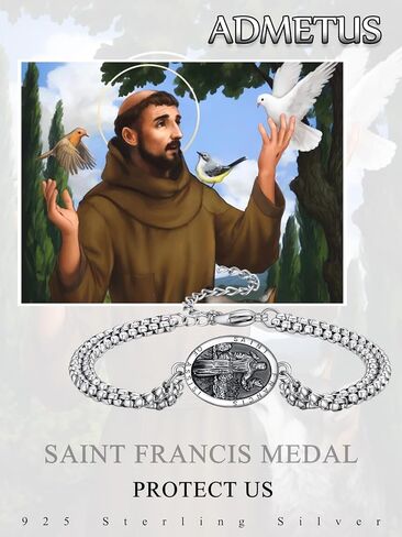 ADMETUS 925 Sterling Silver Patron Saint Bracelets | Amulet Protection Jewelry for Men with Double 7"+2" Rolo Chain in Saudi Arabia