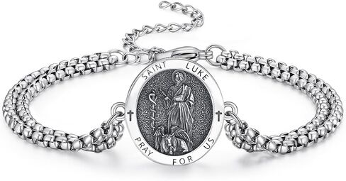 Admetus 925 Sterling Silver Patriclets Saint | مجوهرات حماية التميمة للرجال الذين لديهم سلسلة مزدوجة 7 "+2" رولو in Kuwait