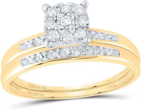 المجوهرات بواسطة Lux 10K Gold Gold Round Round Dia. مجموعة الزفاف مطابقة الكتلة 1/10 CTTW ، حجم المرأة 5-9 ، الحجم رجال 8-12 in Saudi Arabia